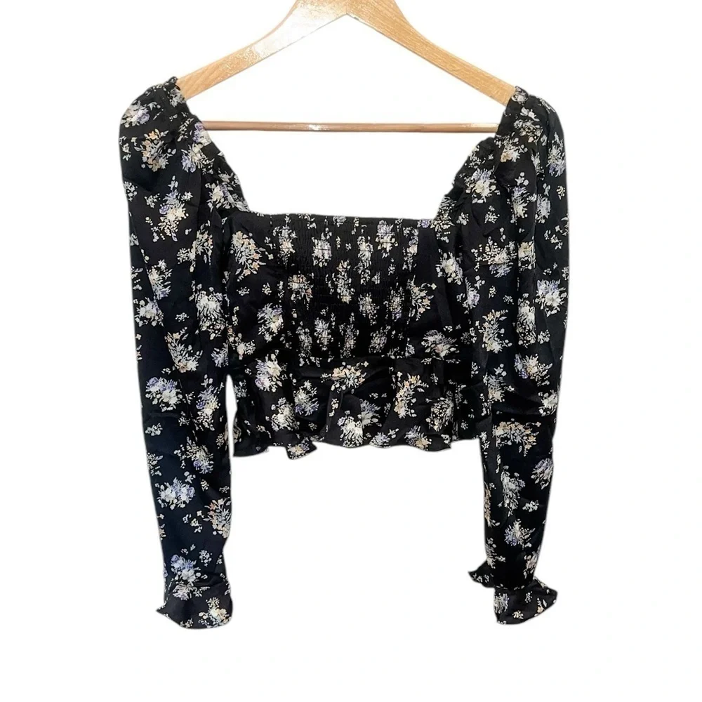 NEW ASTR The Label Floral Corset Sweetheart Neck Underwire Satin Top Black